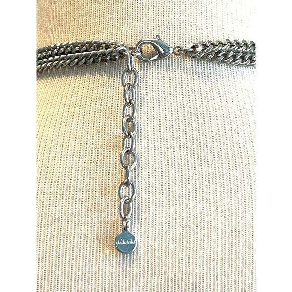 Stella & Dot Tessa Fringe Necklace Lariat Silvertone Blue Steel Chain - Picture 11 of 12